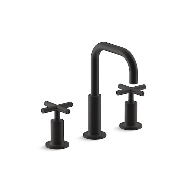 Widesprd Bathroom Sink Faucet W/ Low Cross Hndls & Low Gooseneck Spout
